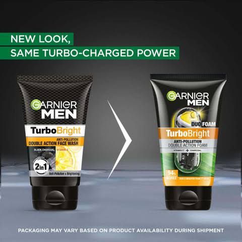 Garnier Men টার্বো ব্রাইট ডাবল অ্যাকশন ফেস ওয়াশ (১০০ মি.লি.)